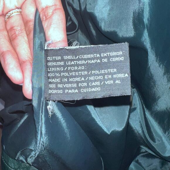 Vintage 80s Genuine Leather Bomber Jacket Coat Size Large Women's Winter Green - Picture 9 of 13